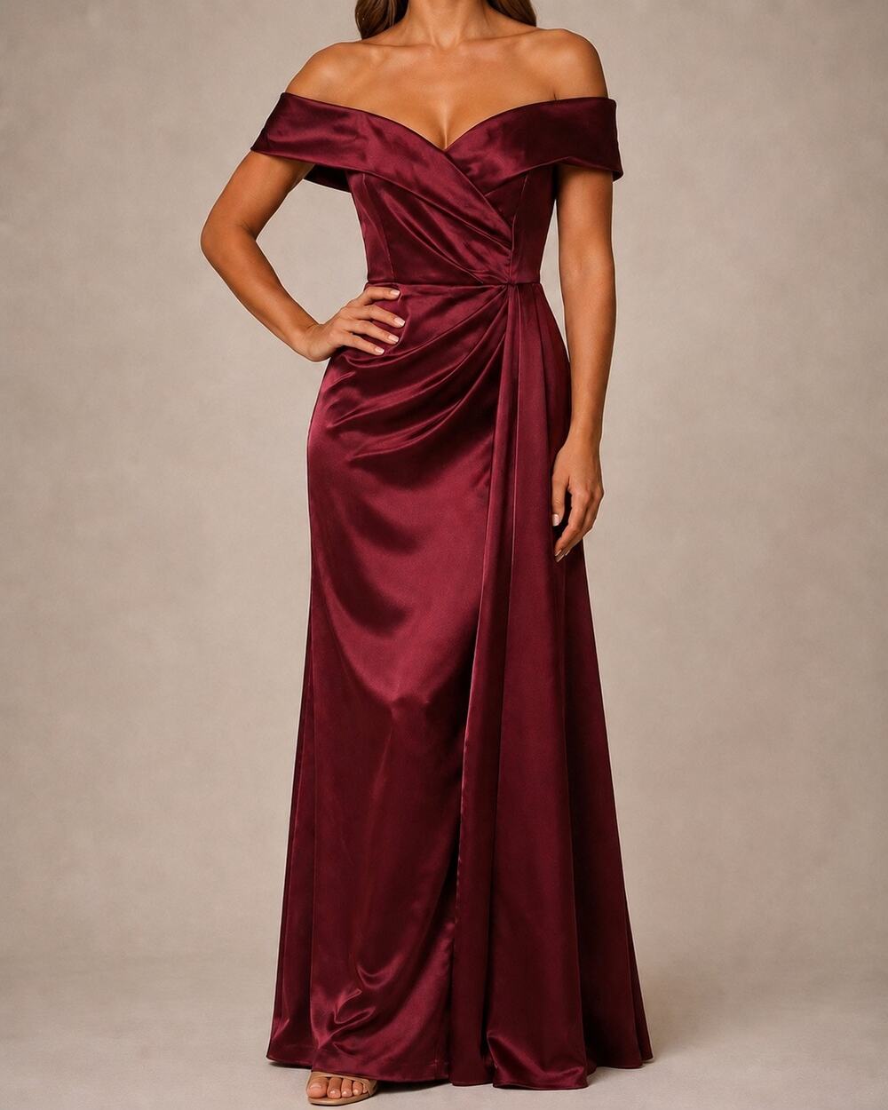 NWT Xscape Wine Burgundy Off Shoulder Ruffle Formal Gown Dress Size 8